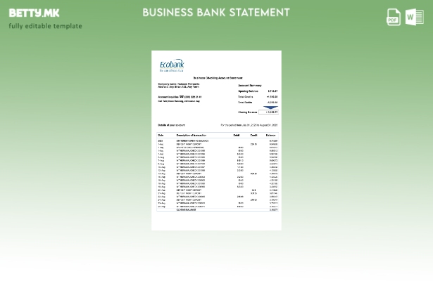 модерен стил Извод на претпријатие за сметка на Сенегал Ecobank Шаблон Word и PD